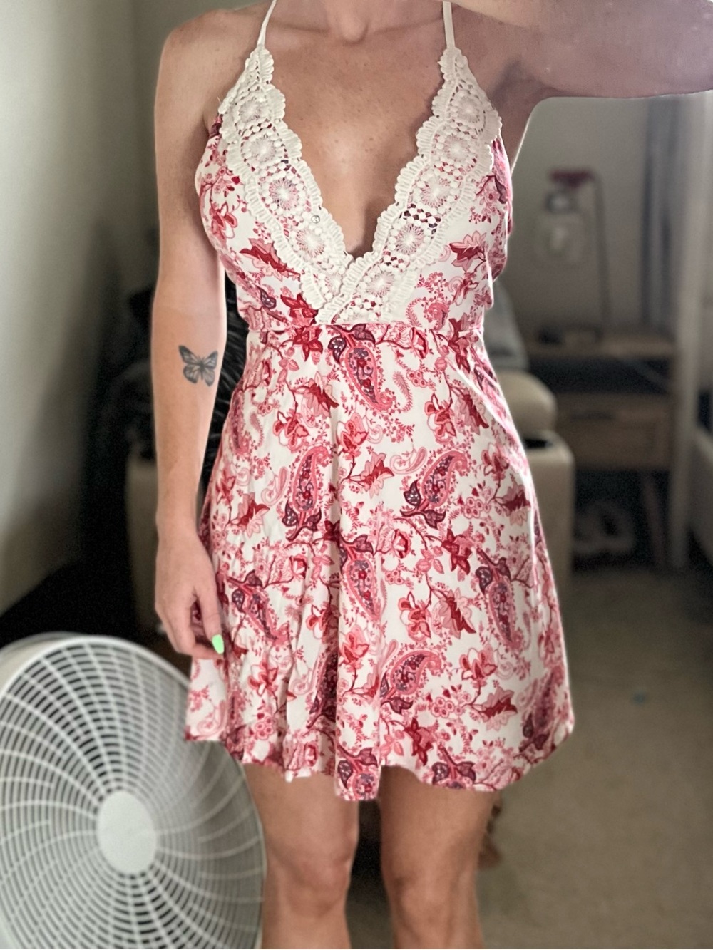 Tea n Cup Pink Floral Lace Halter Mini Dress